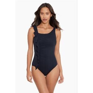 NEW Magicsuit 8 Cascade Lexi One Piece Swimsuit Black Ruffle Slimming Classic